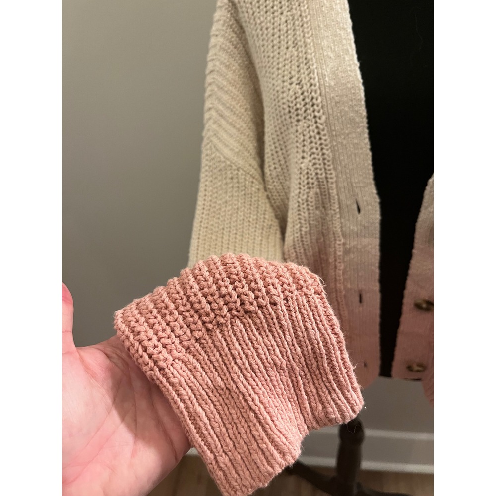 Madewell Ombre Dip‎ Dye Courtland Cardigan Sweater Beige Pink Cotton Size L - Picture 8 of 10